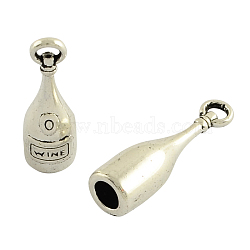 Tibetan Style Alloy Pendants, Bottle with Word Wine, Cadmium Free & Nickel Free & Lead Free, Antique Silver, 28x8mm, Hole: 3mm(X-TIBEP-35039-AS-NR)