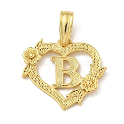 Heart Brass Pendants, Long-Lasting Plated, Cadmium Free & Lead Free, Real 18K Gold Plated, Letter B, 18x20x3mm, Hole: 3.5x7mm(KK-I714-04G-B)