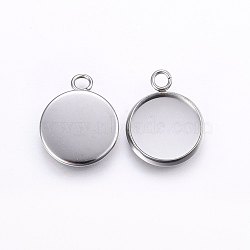 304 Stainless Steel Pendant Cabochon Settings, Plain Edge Bezel Cups, Flat Round, Stainless Steel Color, Tray: 12mm, 17.5x14x2mm, Hole: 2.5mm(STAS-I095-26P-B)