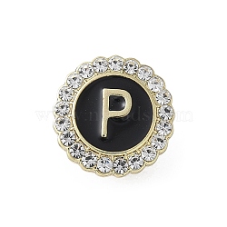 Letter Enamel Pins, Alloy Brooches for Backpack Clothes, with Clear Cubic Zirconia , Letter P, 17.8x17mm(JEWB-S042-03P-G)