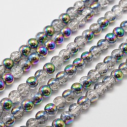 Electroplate Synthetic Crackle Quartz Bead Strands, Round, Half Multi-color  Plated, 6mm, Hole: 1mm, about 66pcs/strand, 15.7 inch(EGLA-J067-6mm-HP02)