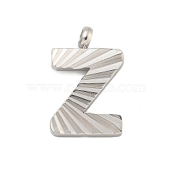 304 Stainless Steel Charms, Handmade Engrave Figure, Full Polished, Stainless Steel Color, Letter Z, 14x9x2mm, Hole: 1.8mm(STAS-G345-01P-Z)