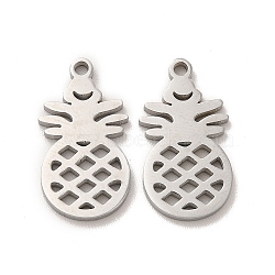 304 Stainless Steel Pendants, Hollow Pineapple Charms, Stainless Steel Color, 18x10x1.4mm, Hole: 1.4mm(STAS-M089-55P)