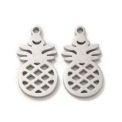 Non-Tarnish 304 Stainless Steel Pendants, Hollow Pineapple Charms, Stainless Steel Color, 18x10x1.4mm, Hole: 1.4mm(STAS-M089-55P)