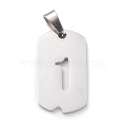 304 Stainless Steel Pendants, Rectangle with Number, Stainless Steel Color, Num.1, 27.5x14.5x1.5mm, Hole: 7.5x3mm(STAS-H144-02P-1)