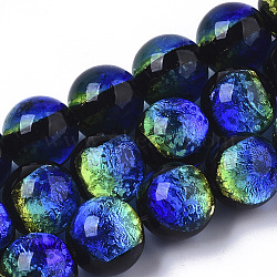Handmade Silver Foil Glass Lampwork Beads Strands, Round, Blue, 10.5x9.5~10.5mm, Hole: 1mm, about 50pcs/Strand, 19.29 inch~19.69 inch(FOIL-T003-03B)