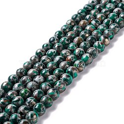 Natural Malachite Beads Strands, with Zinc Alloy Line, Round, 8mm, Hole: 1.2mm, about 51pcs/strand, 16.46 inch(41.8cm)(G-I318-11)