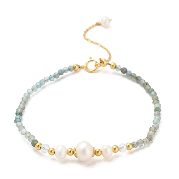 Natural Moonstone Bead Bracelets, with Sterling Silver Beads and Pearl Beads, Real 18K Gold Plated, 15.3cm