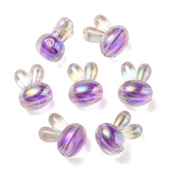 UV Plating Rainbow Iridescent Acrylic Beads, Two Tone Bead in Bead, Rabbit Head, Dark Orchid, 20x15x13mm, Hole: 3mm