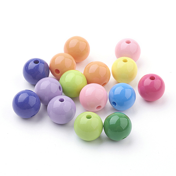 Mixed Color Acrylic Jewelry Beads, Loose Round Beads, DIY Material for Children's Day Gifts Making, Size: about 14mm in diameter, hole: 2mm