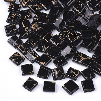2-Hole Glass Seed Beads, Antique Style, Rectangle, Black, 5x4.5~5.5x2~2.5mm, Hole: 0.5~0.8mm