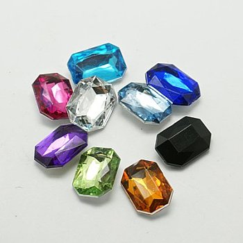 Imitation Taiwan Acrylic Rhinestone Cabochons, Pointed Back & Faceted, Rectangle Octagon, Mixed Color, 14x10x4mm