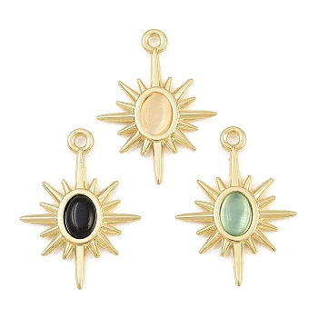 Alloy & Cat Eye Pendants, Sunburst Sun Charm, Long-Lasting Plated, Rack Plating, Golden, Mixed Color, 27x20x3mm, Hole: 1.9mm