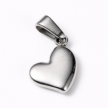304 Stainless Steel Charms, Puffed Heart, Stainless Steel Color, 14x10x3mm, Hole: 6x2.5mm