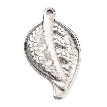 304 Stainless Steel Pendants, Leaf, Stainless Steel Color, 25x14x1.7mm, Hole: 1.5mm