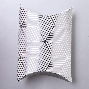 Paper Pillow Candy Boxes, for Wedding Favors Baby Shower Birthday Party Supplies, Rectangle, Silver, Stripe Pattern, Fold: 9.1x6.3x2.65cm, Unfold: 11.3x6.9x0.1cm