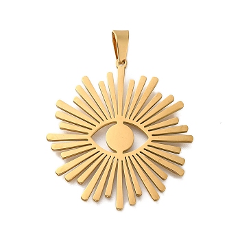 304 Stainless Steel Pendants, Laser Cut, Eyes Charm, Real 18K Gold Plated, 31.5x28.5x1mm, Hole: 5x2.5mm