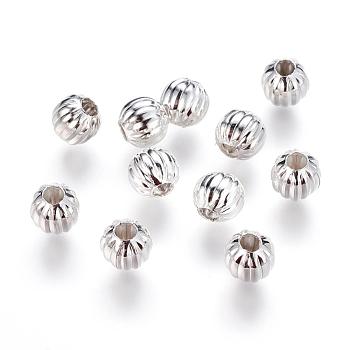 Iron Corrugated Beads, Round, Silver Color Plated, 6mm, Hole: 2mm, about 3500pcs/1000g
