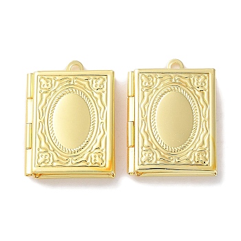 Rack Plating Brass Locket Pendants, Long-Lasting Plated, Lead Free & Cadmium Free, Rectangle with Oval Pattern, Golden, 26x19x5mm, Hole: 1.8mm, Inner Diameter: 15x10mm