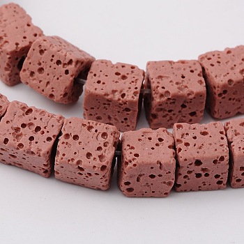 Synthetic Lava Rock Bead Strands, Cube, Dyed, Pink, 8x8x8mm, Hole: 2mm, about 45pcs/strand, 16 inch