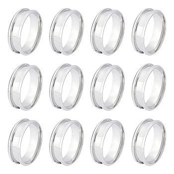 12Pcs Stainless Steel Grooved Finger Ring Settings, Ring Core Blank, for Inlay Ring Jewelry Making, Stainless Steel Color, US Size 12 3/4(22mm)