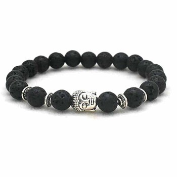 Volcano Stone Buddha Head Elastic Yoga Bracelet DIY Agate Buddha Bead Bracelet