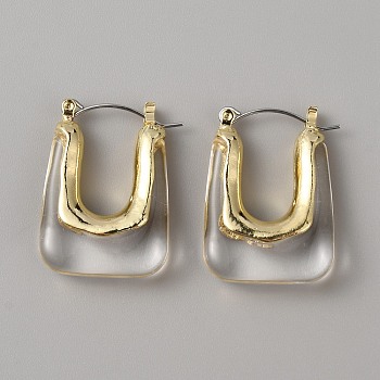 Acrylic Rectangle Hoop Earrings, Golden Alloy Jewelry for Women, Clear, 30x22x8mm, Pin: 0.8mm