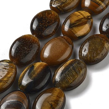 Natural Tiger Eye Beads Strands, Flat Oval, 18~18.5x13~13.5x6~6.5mm, Hole: 1.2mm, about 11pcs/strand, 7.76 inch(19.7cm)