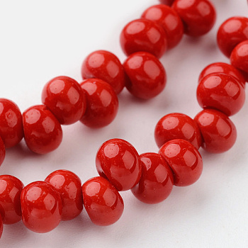 Teardrop Glass Bead Strands, Red, 6x4mm, Hole: 1mm, about 100pcs/strand, 15.3 inch