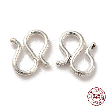 925 Sterling Silver S Shape Clasps, Silver, 11x10x1.2mm