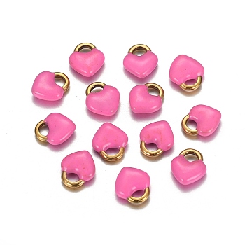Ion Plating(IP) 304 Stainless Steel Charms, Enamelled Sequins, Heart Lock, Golden, Pearl Pink, 11x9.5x3.5mm, Hole: 2.5x4mm