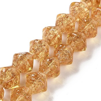 Handmade Gold Sand Lampwork Beads, Bicone, Goldenrod, 11.5x10.5mm, Hole: 1.5mm, about 45pcs/strand, 18.90''(48cm)