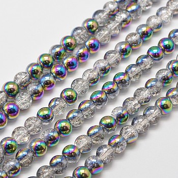 Electroplate Synthetic Crackle Quartz Bead Strands, Round, Half Multi-color  Plated, 6mm, Hole: 1mm, about 66pcs/strand, 15.7 inch