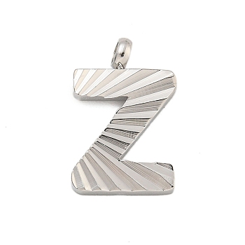 304 Stainless Steel Charms, Handmade Engrave Figure, Full Polished, Stainless Steel Color, Letter Z, 14x9x2mm, Hole: 1.8mm