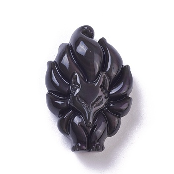 Natural Obsidian Pendants, Fox, 34x22.5x9~10mm, Hole: 1.2mm