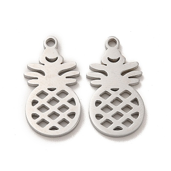 304 Stainless Steel Pendants, Hollow Pineapple Charms, Stainless Steel Color, 18x10x1.4mm, Hole: 1.4mm