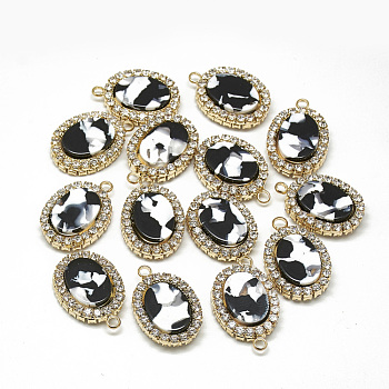 Cellulose Acetate(Resin) Pendants, with Golden Tone Brass Rhinestone Findings, Oval, Black, 23x15x6mm, Hole: 1.5mm