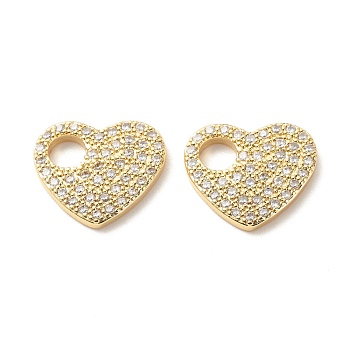 Brass Micro Pave Cubic Zirconia Charms, Lead Free & Cadmium Free, Heart, Real 18K Gold Plated, 12.5x14x2mm, Hole: 4mm