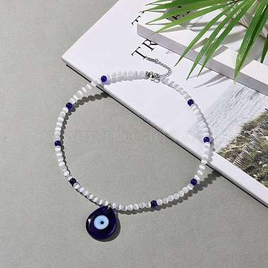 Lampwork Teardrop  with Evil Eye Pendant Necklaces(NJEW-JN03486)-6