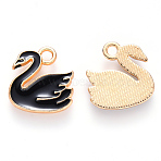 Alloy Enamel Charms, Swan, Light Gold, Black, 14x14x2mm, Hole: 1.8mm(X-ENAM-S121-069B)