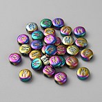 Electroplated Glass Beads, Rainbow Plated, Flat Round with Initial Letter Pattern, Letter M, 10x5mm, Hole: 1mm(GLAA-WH0038-29M)