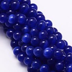 Cat Eye Beads Strands, Round, Medium Blue, 10mm, Hole: 1.5mm, about 40pcs/strand, 15.5 inch(X-CE-M011-10mm-03)