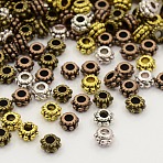 Tibetan Style Flower Spacer Beads, Cadmium Free & Lead Free, Mixed Color, 5x3mm, Hole: 2mm, about 1020pcs/200g(TIBEB-X0001-RS)