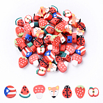 35Pcs 7 Styles Handmade Polymer Clay Beads, Mixed Shapes, Red, 8.5~13x8~12x4~5mm, Hole: 1.6~2mm, 5pcs/style(CLAY-YW0002-12)