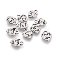 Tibetan Style Alloy Charms, Heart with Phrase Believe In Love, Valentine Theme, Lead Free & Nickel Free & Cadmium Free, Thai Sterling Silver Plated, 12x10x2mm, Hole: 1.5mm(TIBEP-17880-TAS-NR)