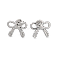 304 Stainless Steel Stud Earrings, Hollow Bowknot, Stainless Steel Color, 11.5x15mm(EJEW-H115-09P)