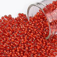 TOHO Round Seed Beads, Japanese Seed Beads, (25F) Silver Lined Frost Light Siam Ruby, 11/0, 2.2mm, Hole: 0.8mm, about 5555pcs/50g(SEED-XTR11-0025F)