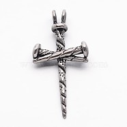 Retro 304 Stainless Steel Cross Gothic Pendants, Antique Silver, 44x22x6mm, Hole: 4.5x3.5mm(X-STAS-E094-08AS)