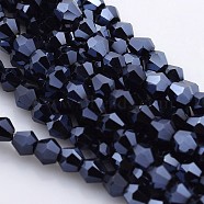 Faceted Bicone Electroplate Glass Beads Strands, Full Hematite Plated, Midnight Blue, 4x4mm, Hole: 1mm, about 92~96pcs/strand, 13.78~14.37 inch(35~36.5 cm)(X-EGLA-P016-F05)