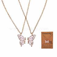 2Pcs Matching Butterfly Necklaces, 316L Surgical Stainless Steel Couple Pendant Necklaces for Mother Daughter Friends, Golden, Pink, 18.11 inch(46cm)(JN1034A)